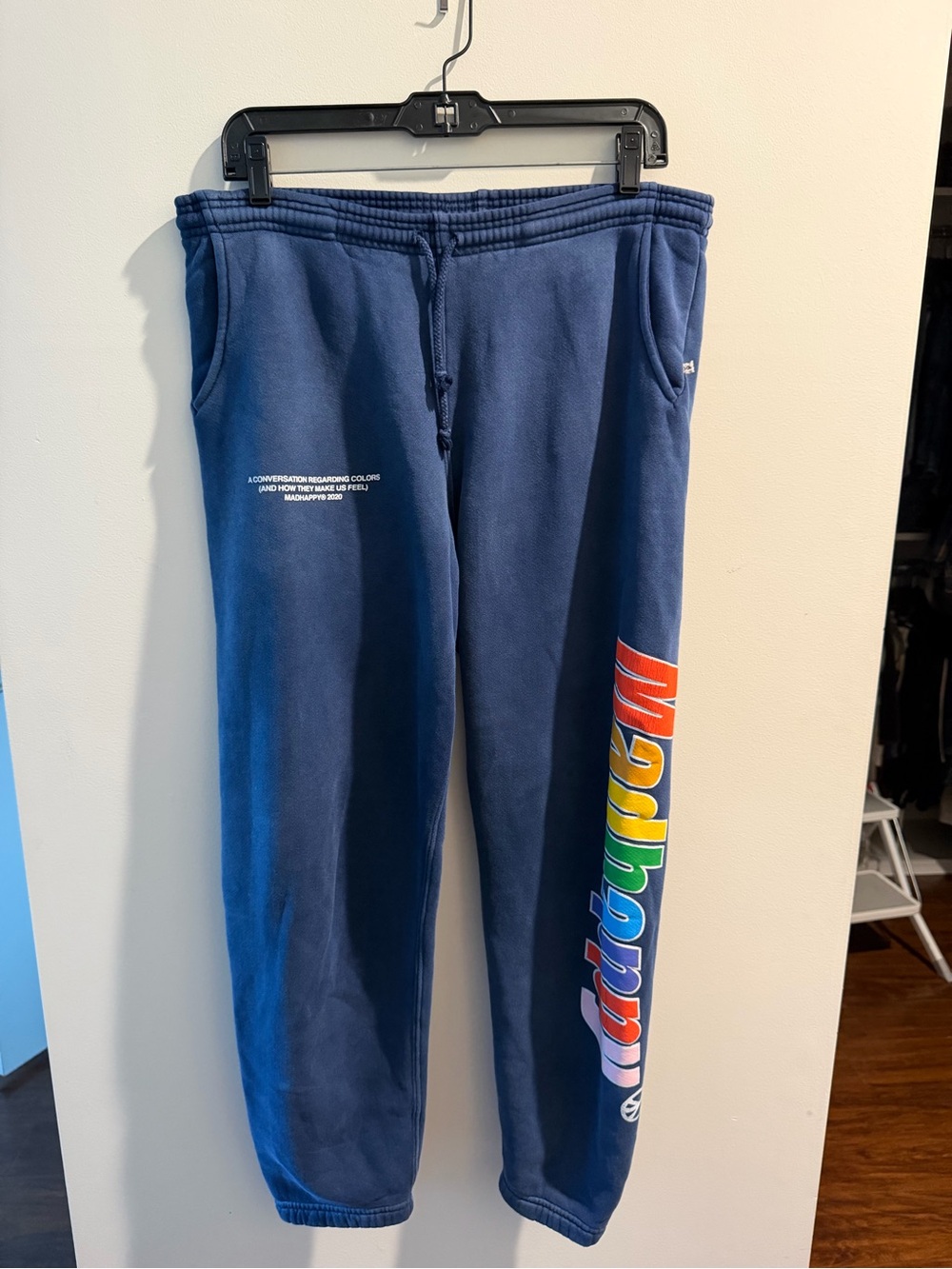Madhappy Navy Sweatpants with Vertical Rainbow Logo